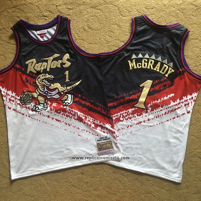 Camiseta Toronto Raptors Tracy Mcgrady #1 Mitchell & Ness Negro Rojo